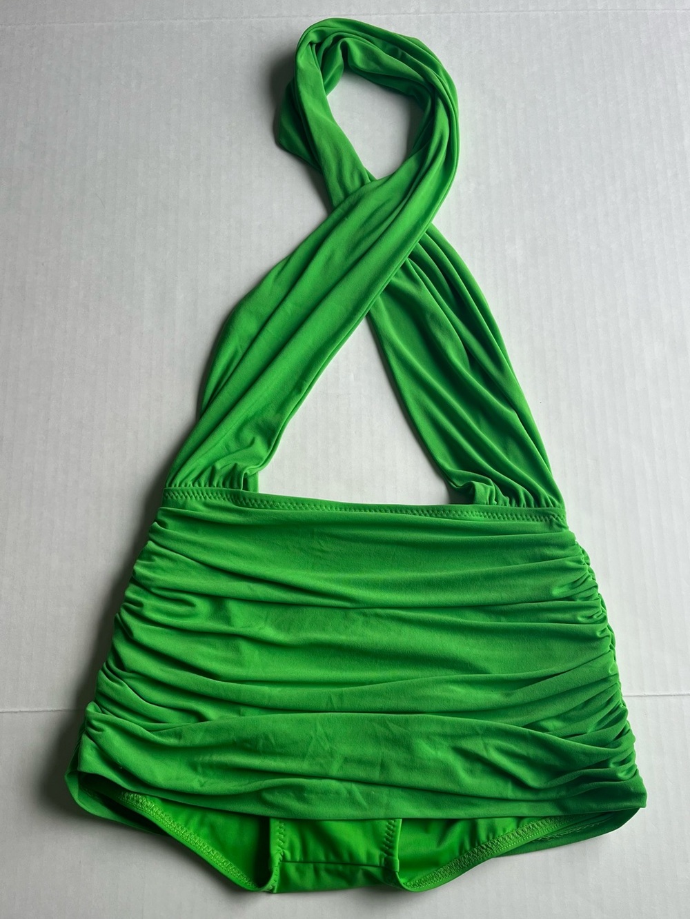 Norma Kamali Green Cross Halter Ruched Backless One Piece Swimsuit S